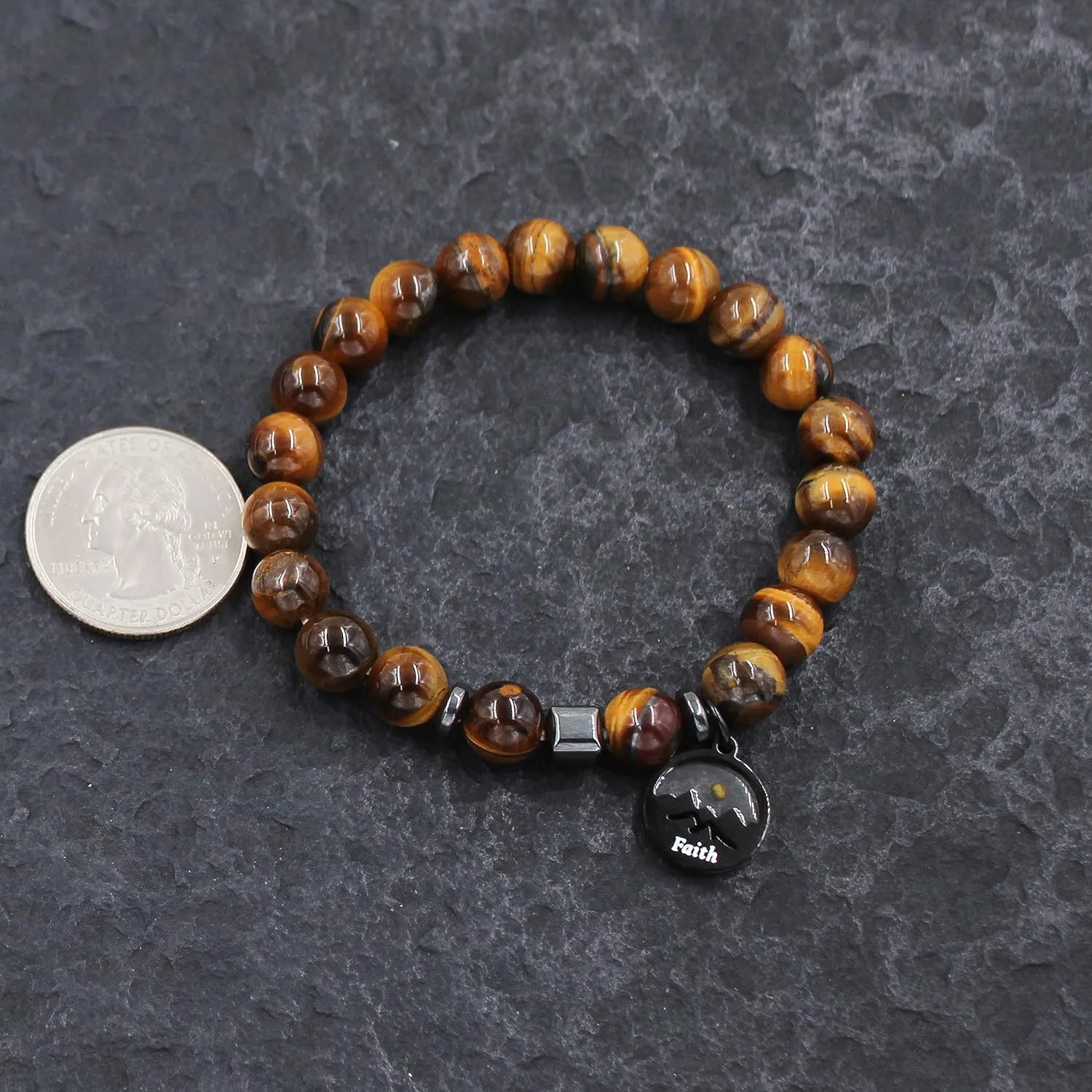 | Agate Faith Bracelet with Mustard Seed | Heart Pendant & Mountain Design | Beaded Religious Jewelry for Women & Men | Y4108