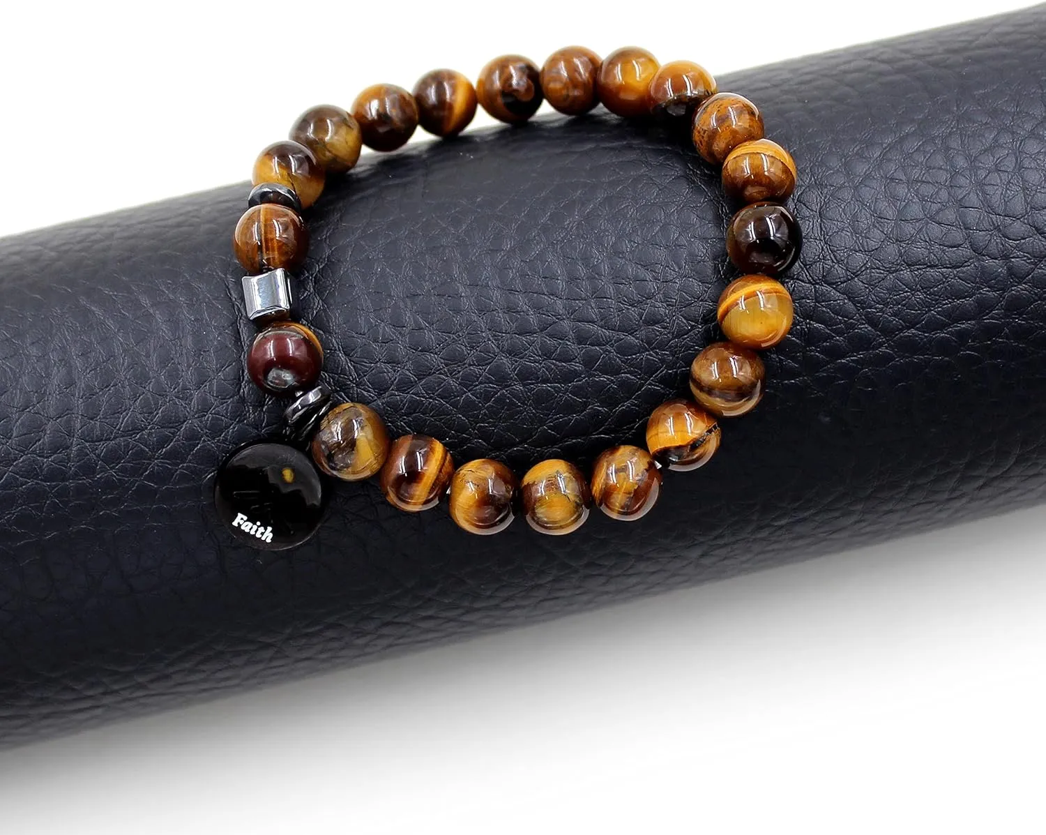 | Agate Faith Bracelet with Mustard Seed | Heart Pendant & Mountain Design | Beaded Religious Jewelry for Women & Men | Y4108