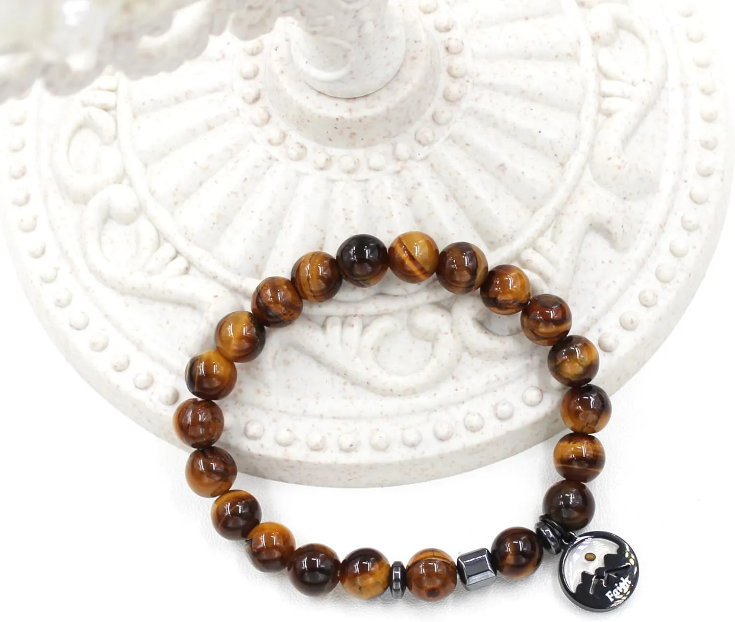 | Agate Faith Bracelet with Mustard Seed | Heart Pendant & Mountain Design | Beaded Religious Jewelry for Women & Men | Y4108