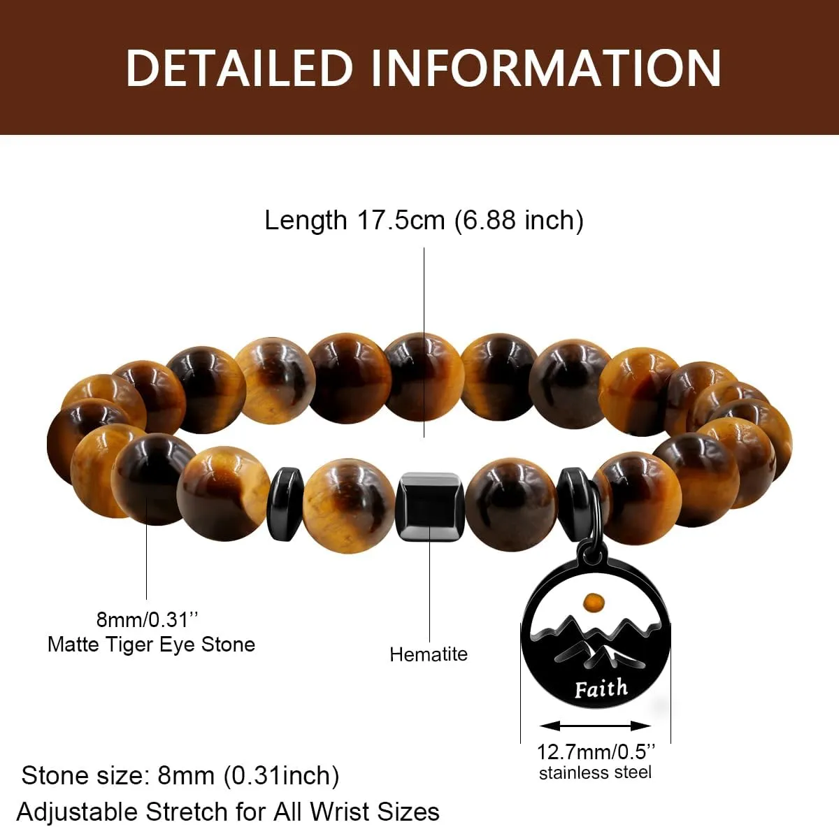 | Agate Faith Bracelet with Mustard Seed | Heart Pendant & Mountain Design | Beaded Religious Jewelry for Women & Men | Y4108