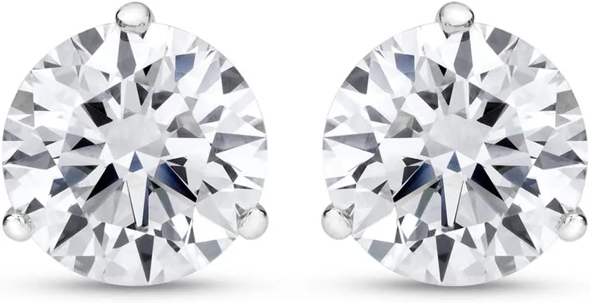 1 Carat Natural Solitaire Diamond Stud Earrings Round Brilliant Shape 3 Prong Screw Back (J-K Color, I2 Clarity)
