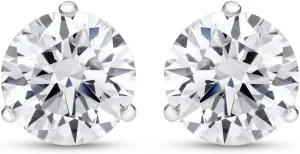 1 Carat Natural Solitaire Diamond Stud Earrings Round Brilliant Shape 3 Prong Screw Back (J-K Color, I2 Clarity)