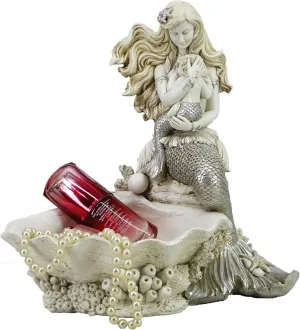 10-inch Rustic White Jewelry Tray Mermaid Shell Dish, Vintage Small Figurine Ring Holder, Collectible Personal Ornament Plate for Necklaces, Earrings, Trinket - Mermaid Shape Organizer
