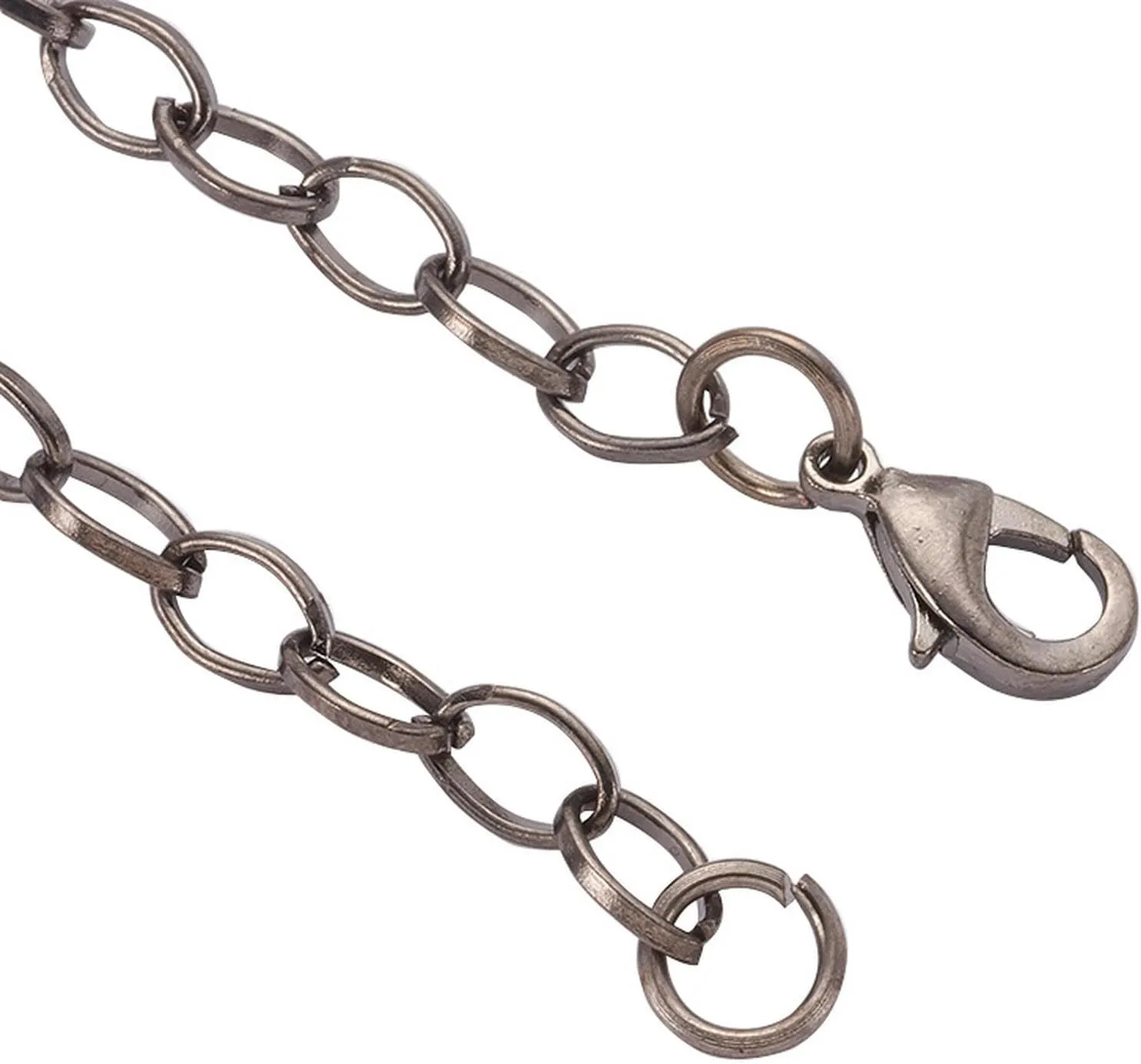 10 Strds Iron Oval Link Chain Bracelets Lobster Clasp Friendship Jewelry 205mm-Gunmetal
