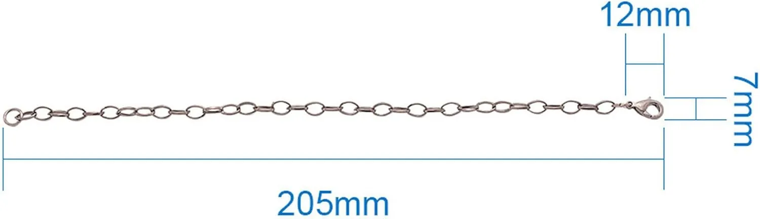 10 Strds Iron Oval Link Chain Bracelets Lobster Clasp Friendship Jewelry 205mm-Gunmetal