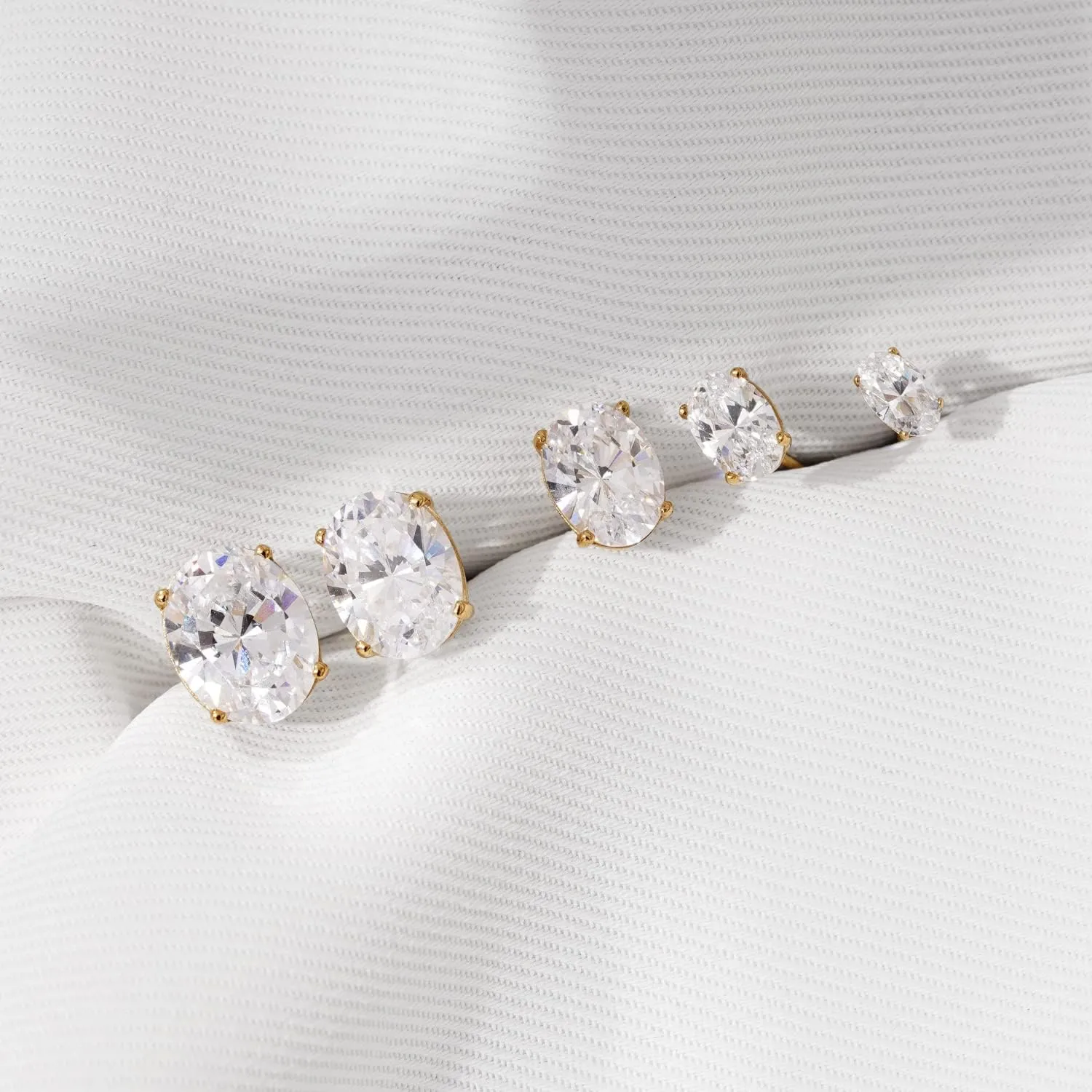 10K or 14K Real Solid Gold Stud Earrings for Women | White or Yellow Gold Oval Cut Solitaire Studs | 0.5 to 4 Carat Cubic Zirconia CZ Simulated Diamond