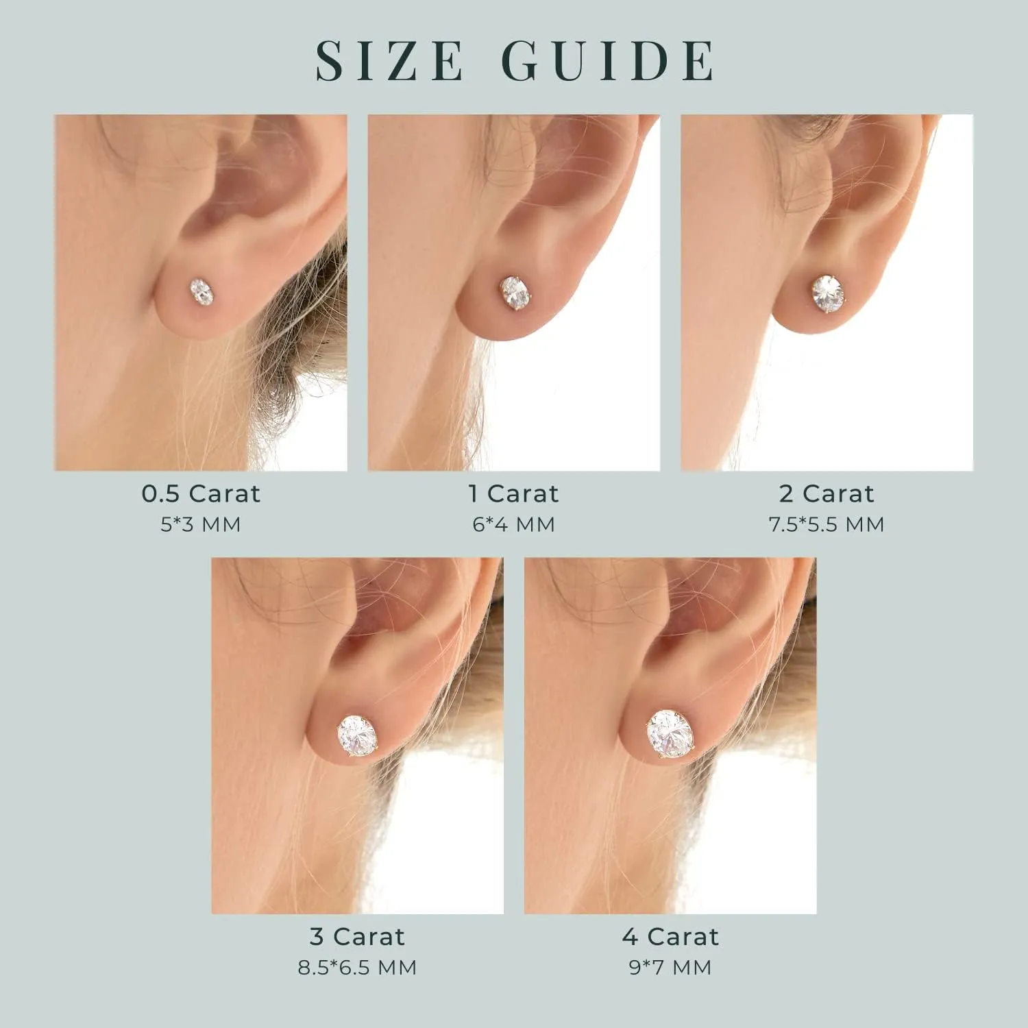 10K or 14K Real Solid Gold Stud Earrings for Women | White or Yellow Gold Oval Cut Solitaire Studs | 0.5 to 4 Carat Cubic Zirconia CZ Simulated Diamond