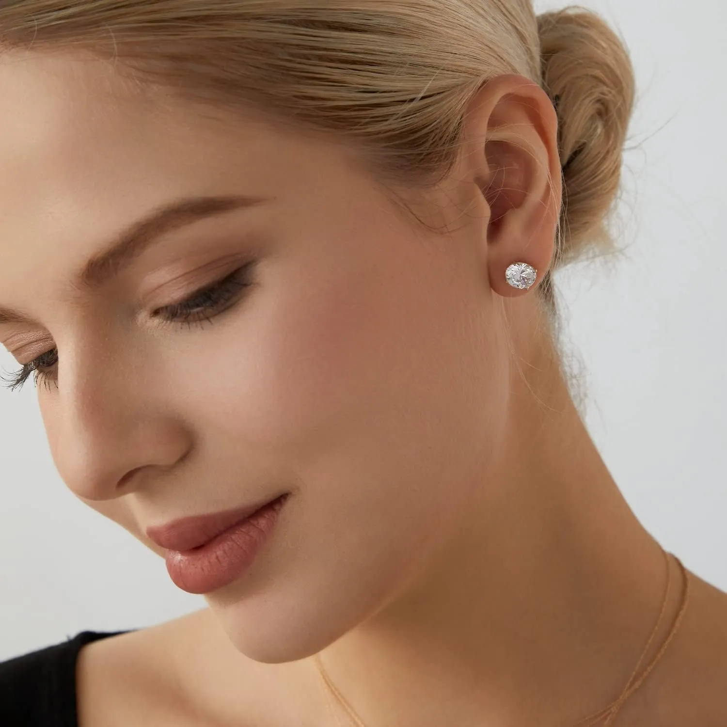 10K or 14K Real Solid Gold Stud Earrings for Women | White or Yellow Gold Oval Cut Solitaire Studs | 0.5 to 4 Carat Cubic Zirconia CZ Simulated Diamond