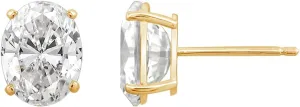 10K or 14K Real Solid Gold Stud Earrings for Women | White or Yellow Gold Oval Cut Solitaire Studs | 0.5 to 4 Carat Cubic Zirconia CZ Simulated Diamond