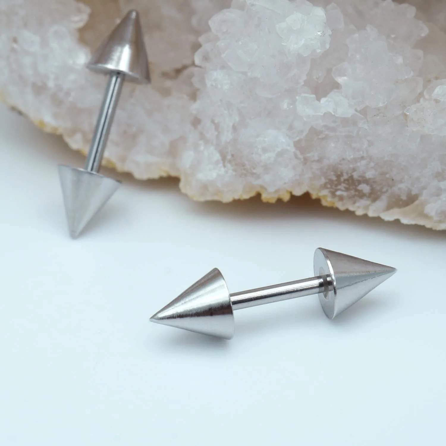 14G 16G 2PCs Surgical Stainless Steel Spike Cartilage Earring, Silver Helix Piercing Jewelry, Industrial Barbell