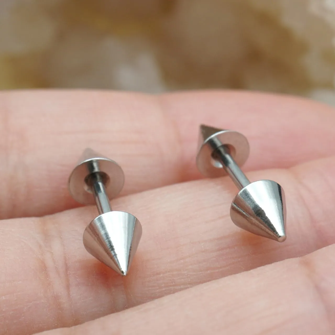 14G 16G 2PCs Surgical Stainless Steel Spike Cartilage Earring, Silver Helix Piercing Jewelry, Industrial Barbell