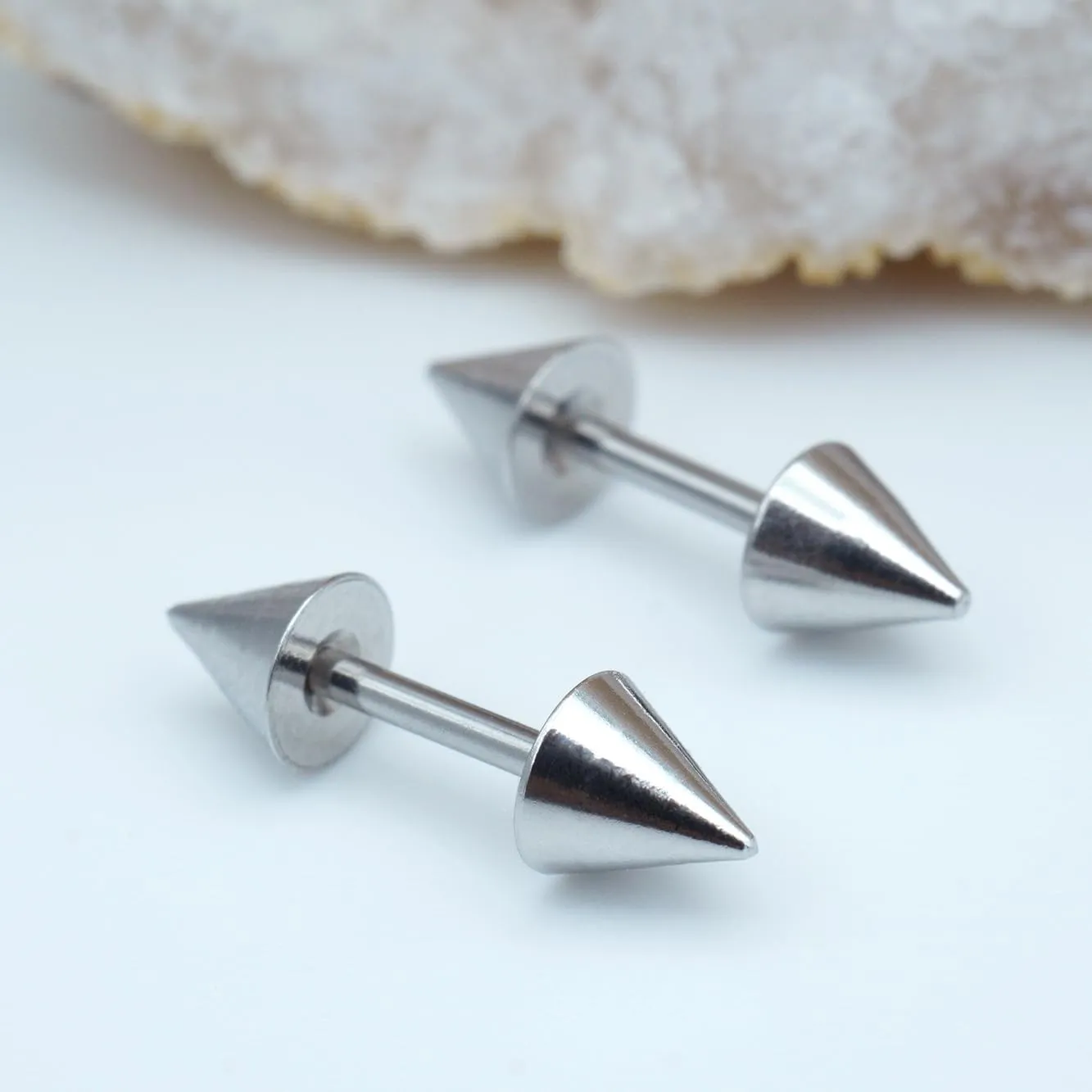 14G 16G 2PCs Surgical Stainless Steel Spike Cartilage Earring, Silver Helix Piercing Jewelry, Industrial Barbell
