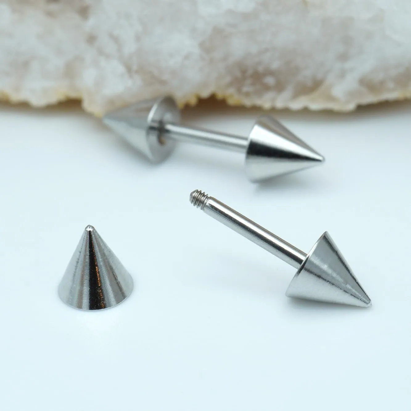 14G 16G 2PCs Surgical Stainless Steel Spike Cartilage Earring, Silver Helix Piercing Jewelry, Industrial Barbell