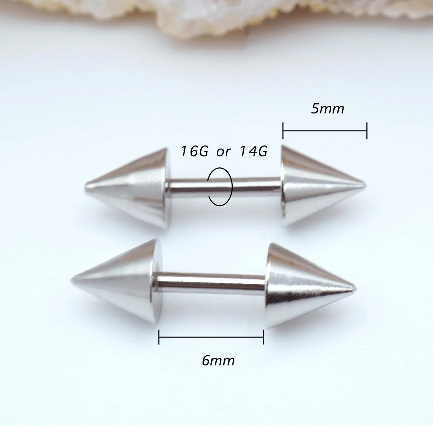 14G 16G 2PCs Surgical Stainless Steel Spike Cartilage Earring, Silver Helix Piercing Jewelry, Industrial Barbell