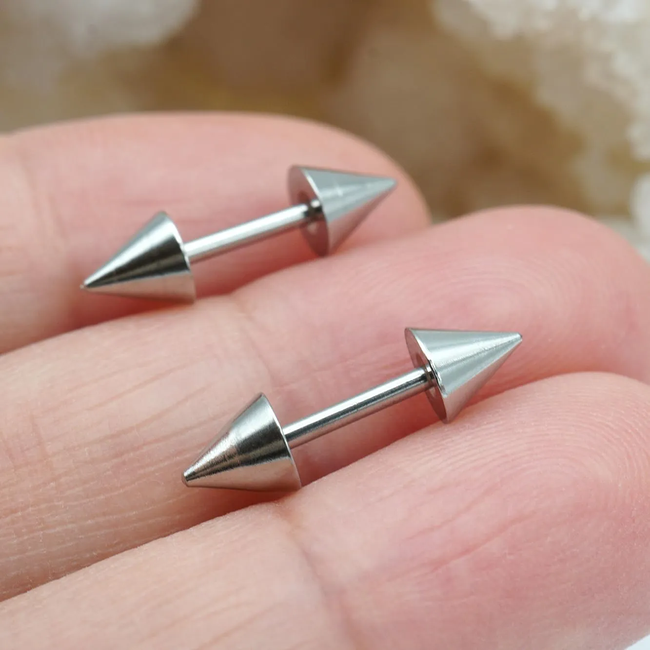14G 16G 2PCs Surgical Stainless Steel Spike Cartilage Earring, Silver Helix Piercing Jewelry, Industrial Barbell