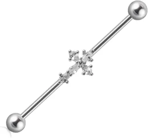 14G CZ Cross Industrial Barbell Earrings for Women 316L Stainless Steel Cartilage Earrings 38mm Industrial Bar Industrial Piercing Jewelry