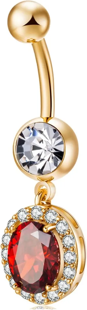 14G Navel Ring Titanium, Gold Plated Belly Gold Button Ring Red Cubic Zirconia Navel Rings for Women Unique