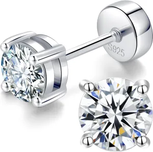14K Gold Plated 925 Sterling Silver Moissanite Stud Flat Back Earrings for Women 0.06ct-2ct DF Color Brilliant Round Cut Jewelry Gifts