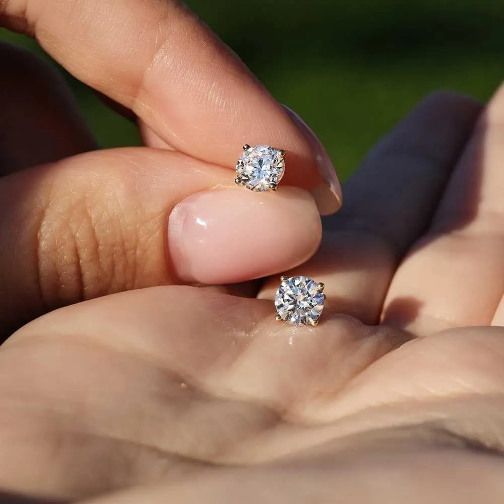 14K Gold Plated 925 Sterling Silver Moissanite Stud Flat Back Earrings for Women 0.06ct-2ct DF Color Brilliant Round Cut Jewelry Gifts