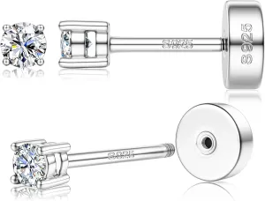14K Gold Plated Moissanite Stud Earrings with Flat Back,925 Sterling Silver Moissanite Earring for Women Men,Small Round Cut D Color VVS1 Stud Earrings Hypoallergenic Jewelry Gift