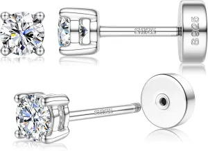14K Gold Plated Moissanite Stud Earrings with Flat Back,925 Sterling Silver Moissanite Earring for Women Men,Small Round Cut D Color VVS1 Stud Earrings Hypoallergenic Jewelry Gift