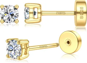 14K Gold Plated Moissanite Stud Earrings with Flat Back,925 Sterling Silver Moissanite Earring for Women Men,Small Round Cut D Color VVS1 Stud Earrings Hypoallergenic Jewelry Gift