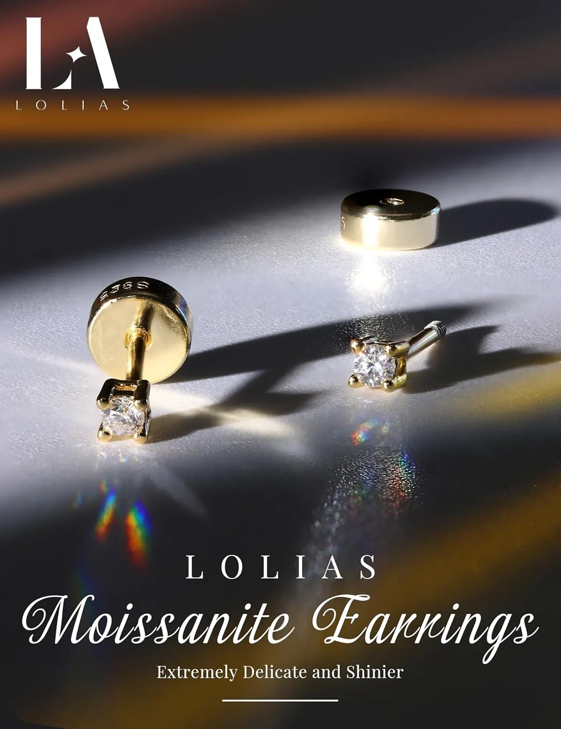 14K Gold Plated Moissanite Stud Earrings with Flat Back,925 Sterling Silver Moissanite Earring for Women Men,Small Round Cut D Color VVS1 Stud Earrings Hypoallergenic Jewelry Gift