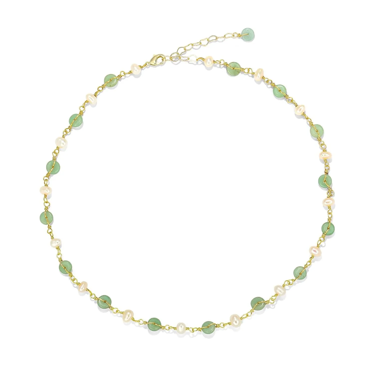 14K Gold Plated Natural Jade & Pearls Necklaces for Women, Natural Freshwater Pearls Jade Pendant for Women, Lucky Green Jade Jewelry Chain for Women Lover (14K Gold Plated)