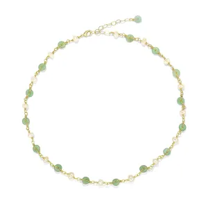 14K Gold Plated Natural Jade & Pearls Necklaces for Women, Natural Freshwater Pearls Jade Pendant for Women, Lucky Green Jade Jewelry Chain for Women Lover (14K Gold Plated)