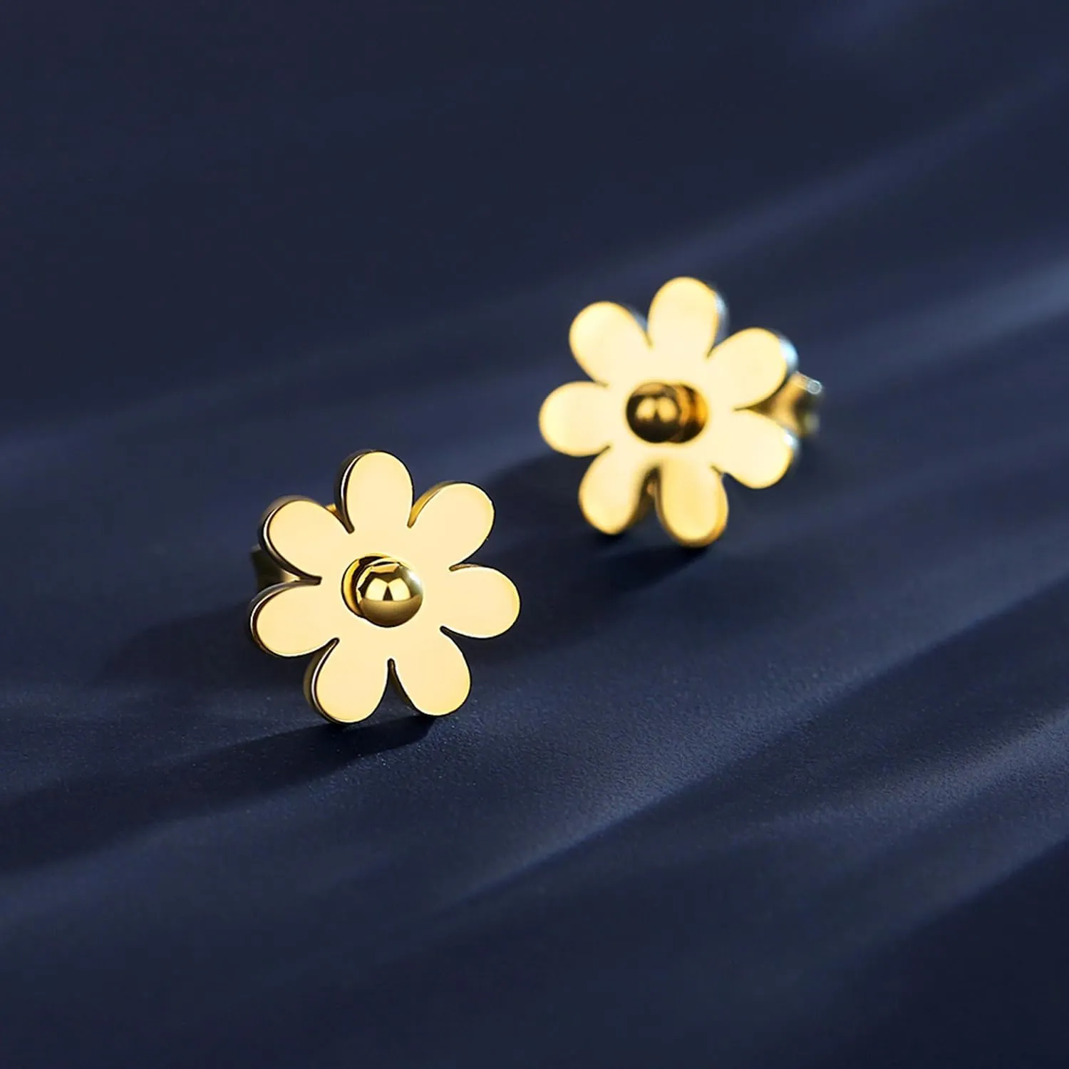 14K Gold Plated Post Stud Earrings Tiny Flower Daisy Earrings for Women Hypoallergenic Gold Studs for Sensitive Ears