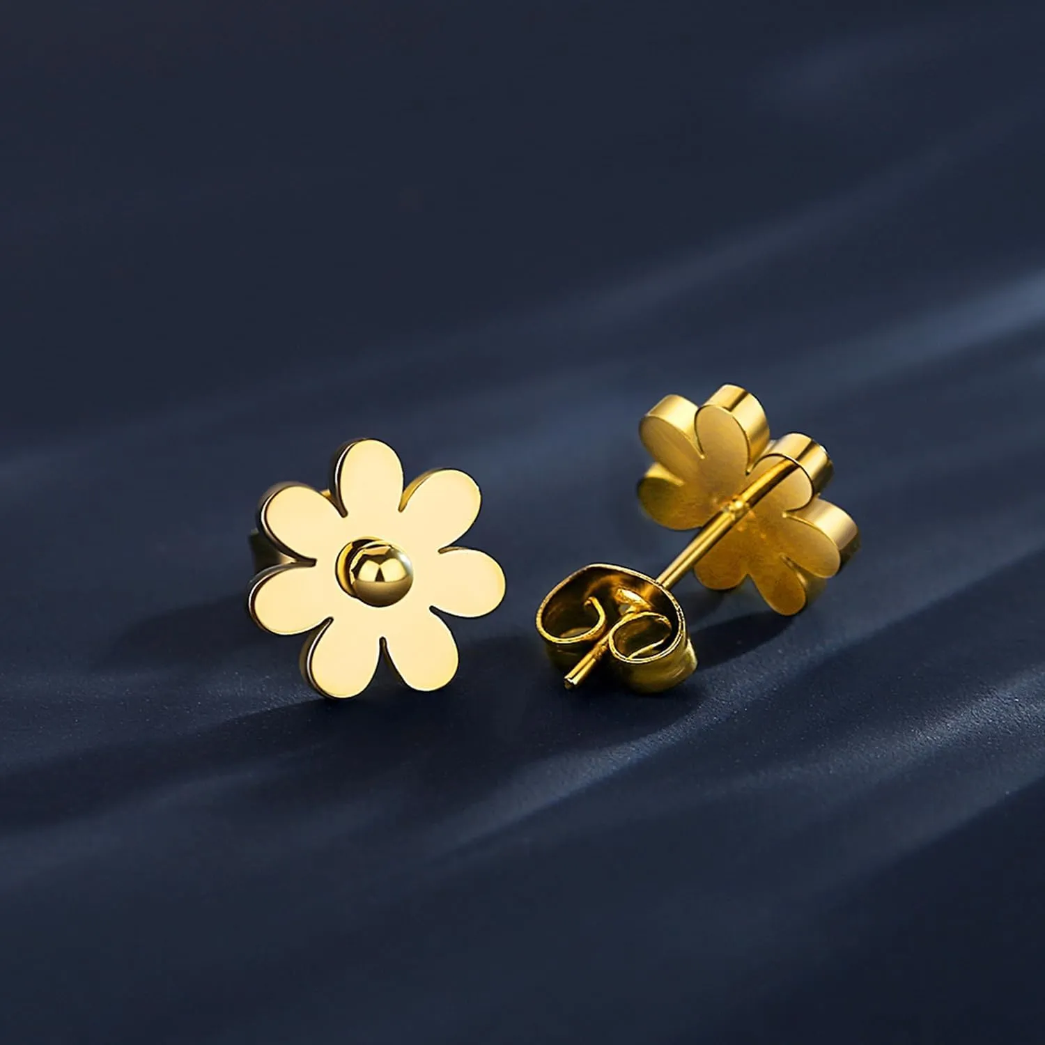 14K Gold Plated Post Stud Earrings Tiny Flower Daisy Earrings for Women Hypoallergenic Gold Studs for Sensitive Ears