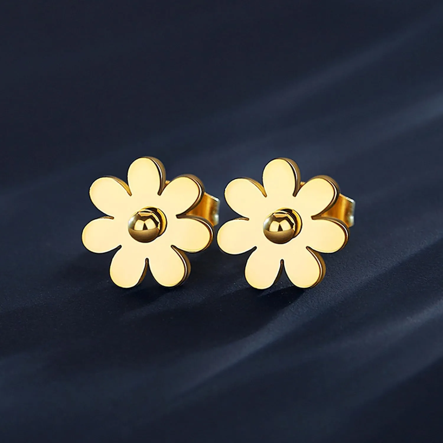 14K Gold Plated Post Stud Earrings Tiny Flower Daisy Earrings for Women Hypoallergenic Gold Studs for Sensitive Ears