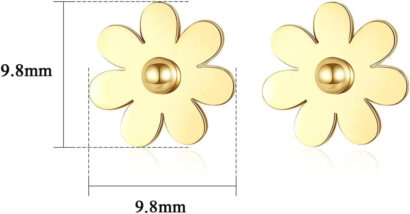 14K Gold Plated Post Stud Earrings Tiny Flower Daisy Earrings for Women Hypoallergenic Gold Studs for Sensitive Ears