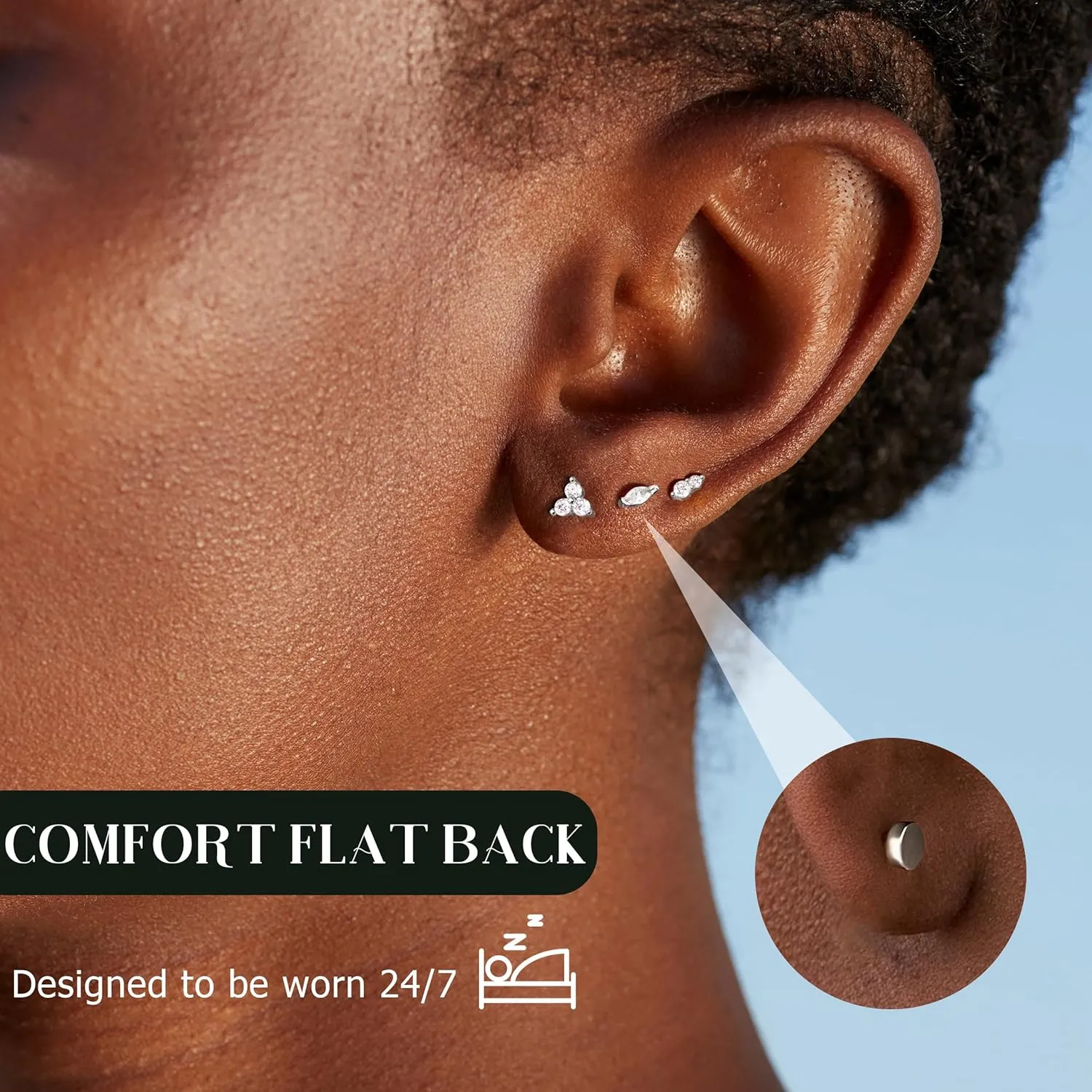 14K Gold Plated Solid 925 Sterling Silver Post Flat Back Earrings Stud | Cartilage Helix Conch Tragus Piercing Jewelry 3 Pairs Tiny Screw Dainty CZ Opal Earring Set Men Women