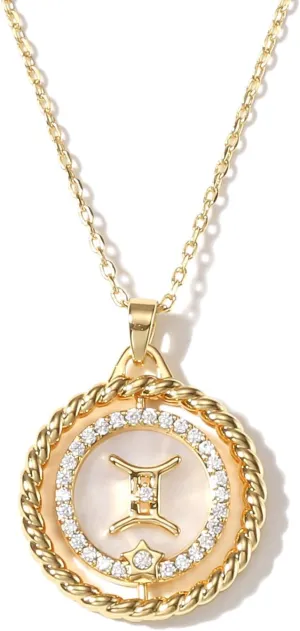 14K Gold Zodiac Necklace for Women,Gold Plated Rotatable 12 Constellation Astrology Necklaces,Jewelry Gifts