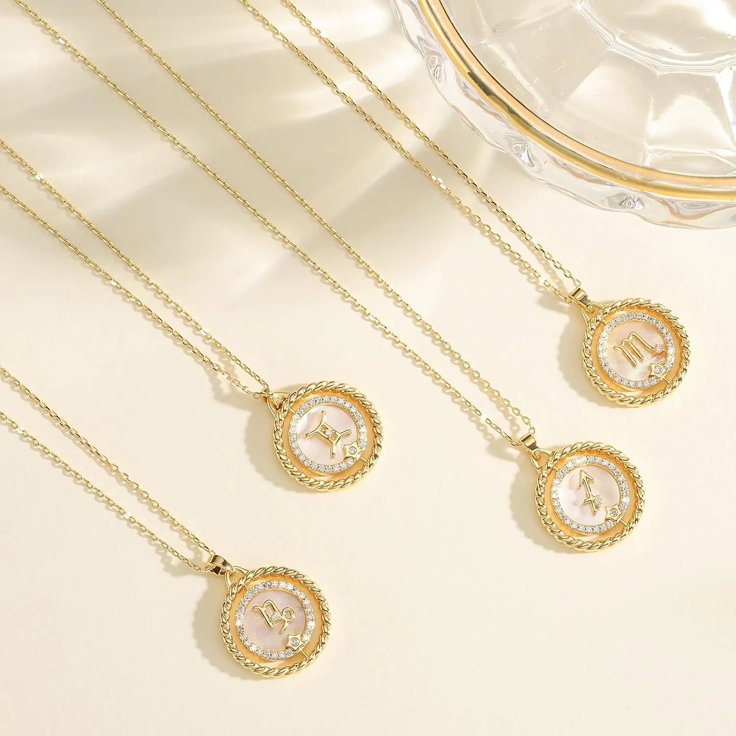 14K Gold Zodiac Necklace for Women,Gold Plated Rotatable 12 Constellation Astrology Necklaces,Jewelry Gifts