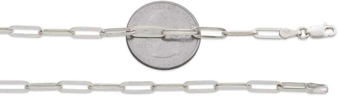 14k White Gold 4mm Paper Clip Link Necklace (Available 14" to 24")