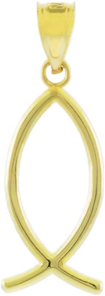 14k Yellow Gold Ichthus Christian Vertical Fish Pendant Necklace