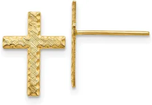 14k Yellow Gold Solid Textured Polished Post Religious Faith Cross Earrings 14x10mm Stud Earring for Women