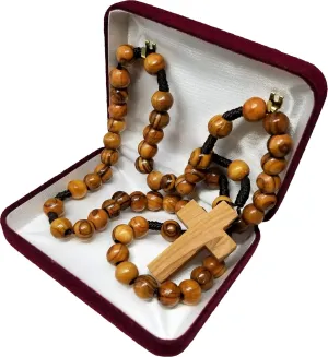 15 Olive Wood Rosary  Catholic Rosary for Men and Women from The Holy Land - Handcrafted Threaded Rope Rosary w/ Dangling Cross Pendant & Traditional Cord - Ideal Catholic Gifts for First Communion