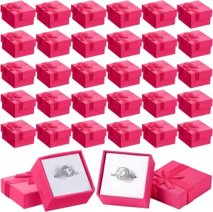 160 Pcs Ring Gift Box Cardboard Jewelry Gift Box 1.57x1.57 In Bulk Small Square Ring Box with Ribbon Bow for Birthday (Rose Red)
