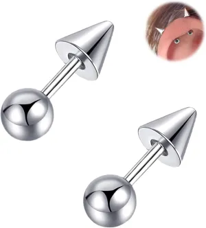 16G 14G 2PCs Silver Spike and Ball Cartilage Earring, Silver Spike Helix Piercing Jewelry, Spike Helix Earring, Cartilage Earring, Industrial Barbell