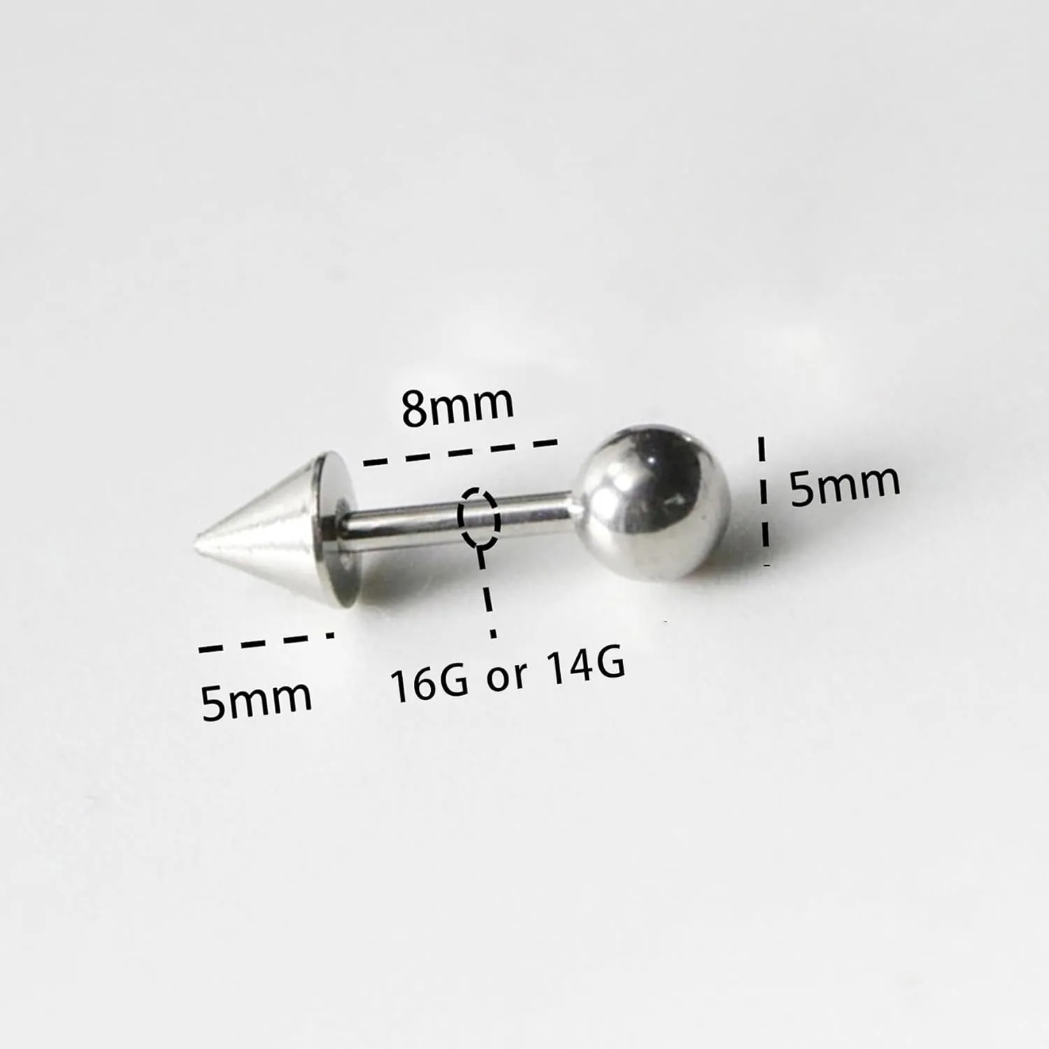 16G 14G 2PCs Silver Spike and Ball Cartilage Earring, Silver Spike Helix Piercing Jewelry, Spike Helix Earring, Cartilage Earring, Industrial Barbell