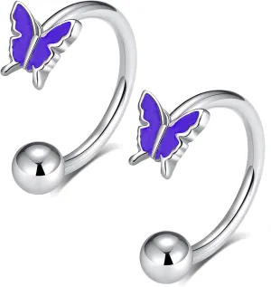 16G 2PCs Cute Purple Butterfly Lip Rings, Snake Bite Jewelry Surgical Steel for Snake Bites Piecing, Horseshoe Labret Jewelry for Lip Piercing