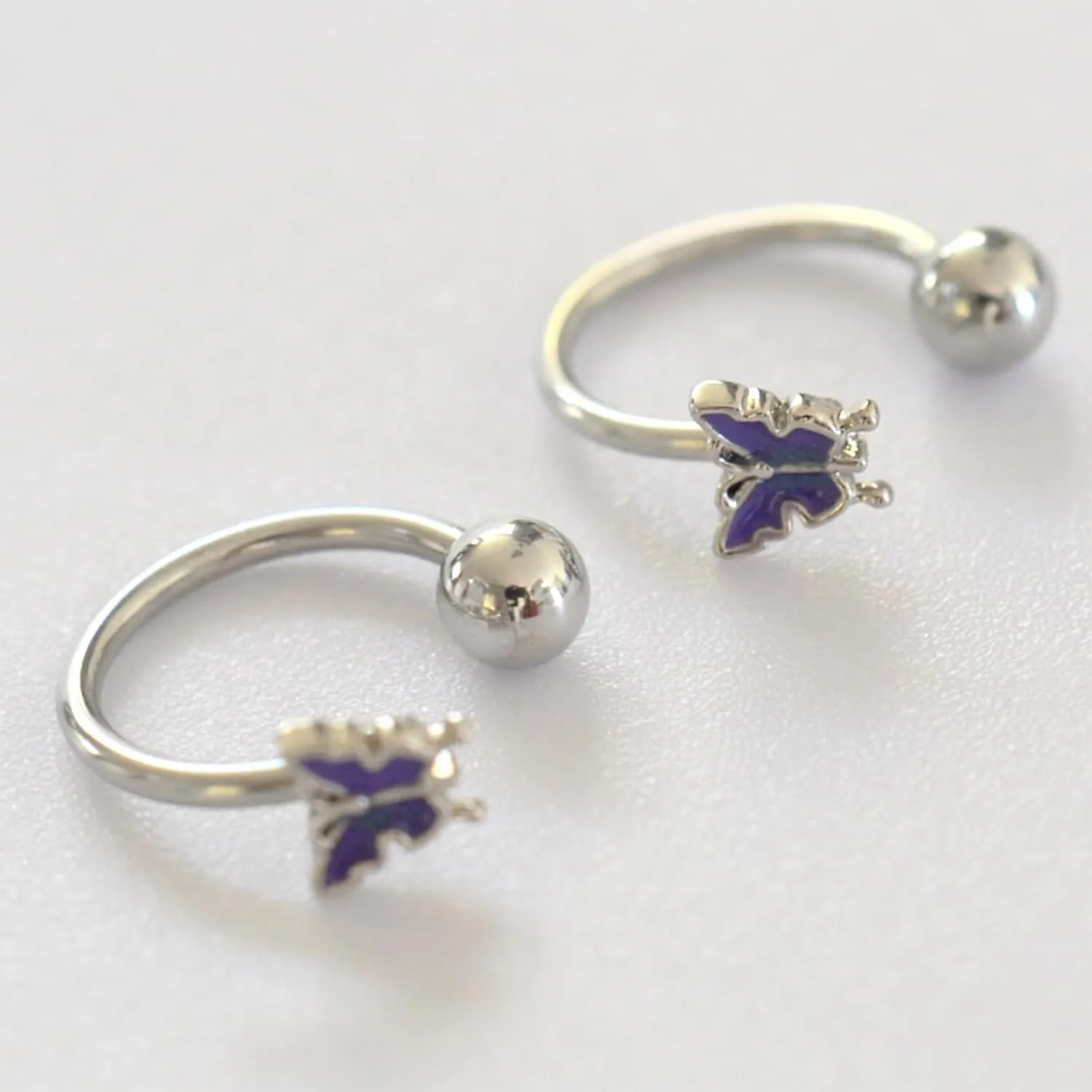16G 2PCs Cute Purple Butterfly Lip Rings, Snake Bite Jewelry Surgical Steel for Snake Bites Piecing, Horseshoe Labret Jewelry for Lip Piercing