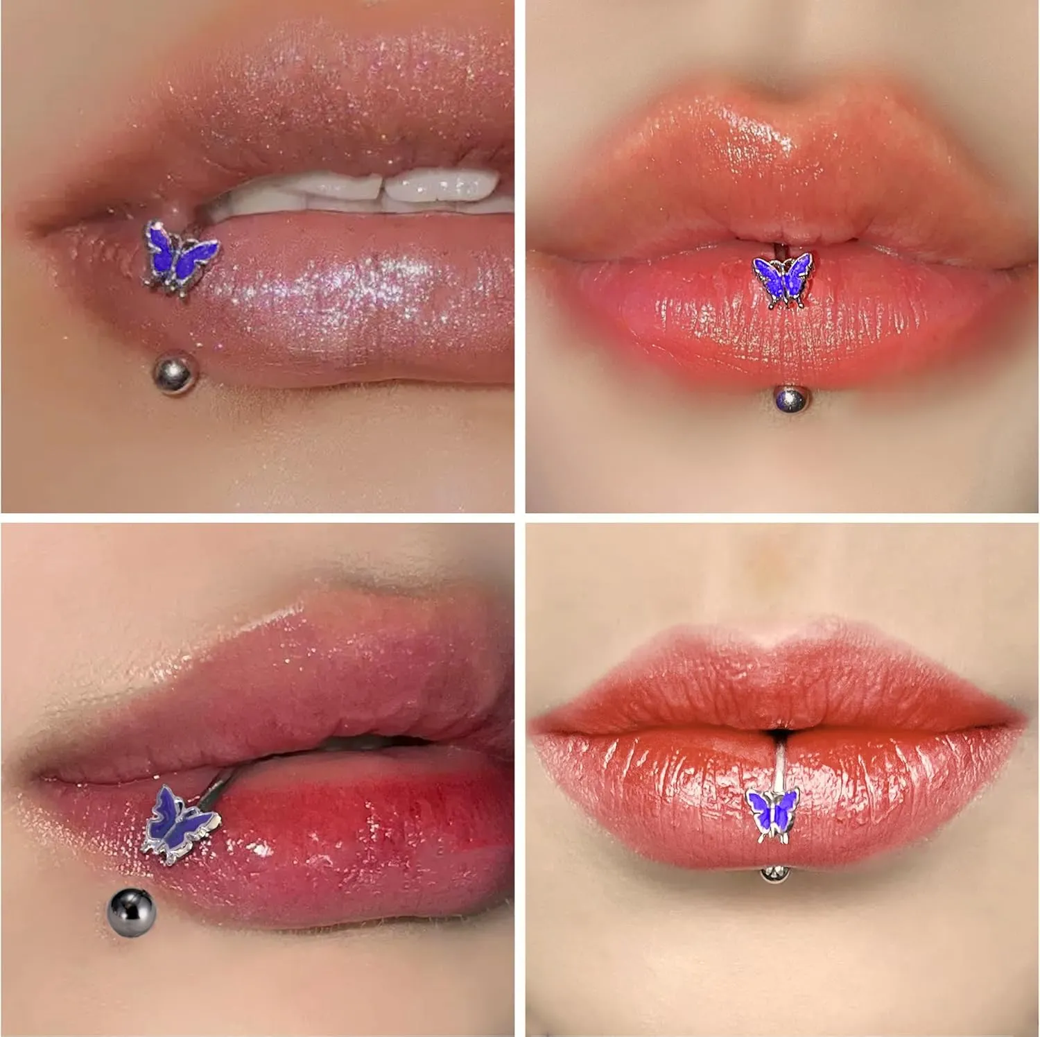 16G 2PCs Cute Purple Butterfly Lip Rings, Snake Bite Jewelry Surgical Steel for Snake Bites Piecing, Horseshoe Labret Jewelry for Lip Piercing