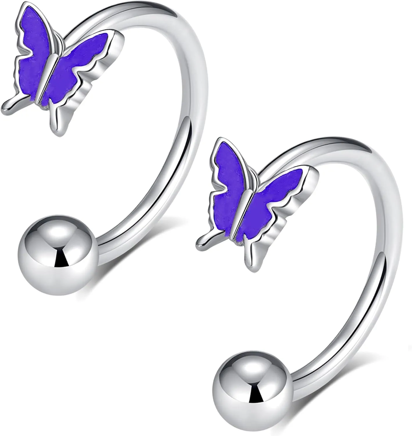 16G 2PCs Cute Purple Butterfly Lip Rings, Snake Bite Jewelry Surgical Steel for Snake Bites Piecing, Horseshoe Labret Jewelry for Lip Piercing