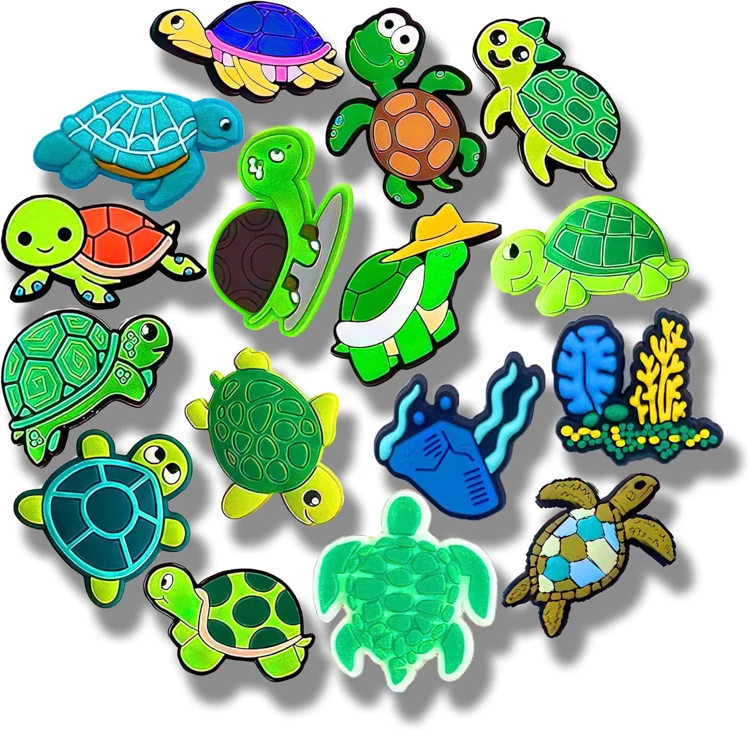 16PCS Turtle Shoe Charms, Sea Animals Shoes Charm for Kids Boys Girls Men Women PVC Wristband Sandals Clog Accessories Party Favors Pins and Decoration