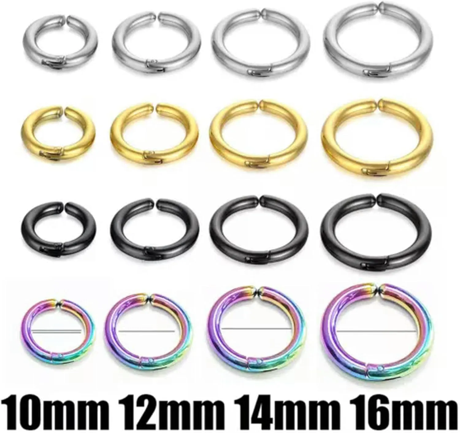 1Pair Surgical Steel Ear Cuff Non-Piercing Fake Hoop Earrings s Clip On AU-Rainbow-10mm