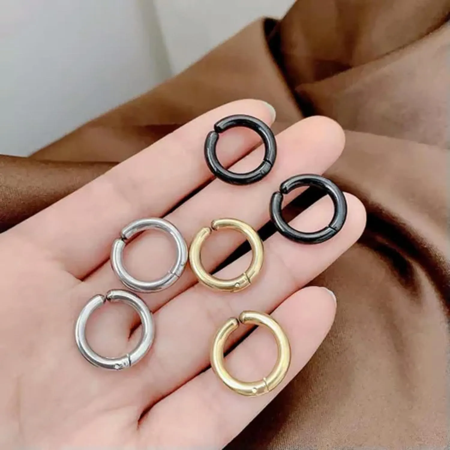 1Pair Surgical Steel Ear Cuff Non-Piercing Fake Hoop Earrings s Clip On AU-Rainbow-10mm